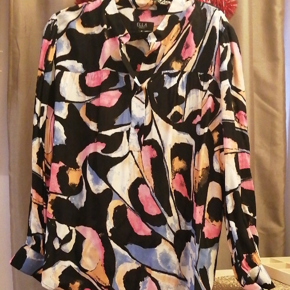 Ella Vibrant Abstract Blouse Size 1 X - Picture 3 of 7